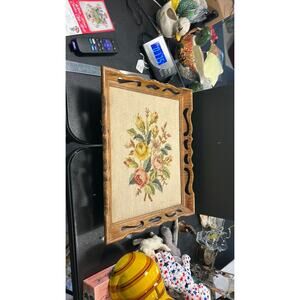 Floral Needlepoint Serving Tray or Artwork Wall hanging
